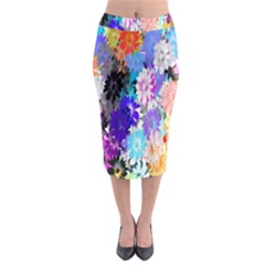 Flowers Colorful Drawing Oil Midi Pencil Skirt by Simbadda