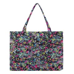 Neon Floral Print Silver Spandex Medium Tote Bag by Simbadda