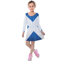 Scotland Flag Surface Texture Color Symbolism Kids  Long Sleeve Velvet Dress by Simbadda