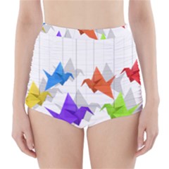 Paper Cranes High-waisted Bikini Bottoms by Valentinaart