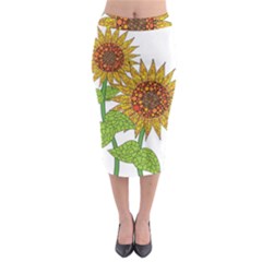 Sunflowers Flower Bloom Nature Midi Pencil Skirt by Simbadda