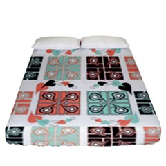 Mint Black Coral Heart Paisley Fitted Sheet (queen Size) by Simbadda