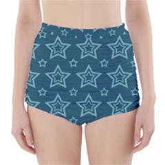 Star Blue White Line Space High-waisted Bikini Bottoms by Alisyart