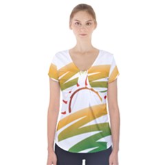 Sunset Spring Graphic Red Gold Orange Green Short Sleeve Front Detail Top by Alisyart