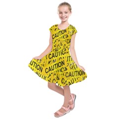 Caution Road Sign Cross Yellow Kids  Short Sleeve Dress by Alisyart
