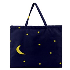 Moon Dark Night Blue Sky Full Stars Light Yellow Zipper Large Tote Bag by Alisyart