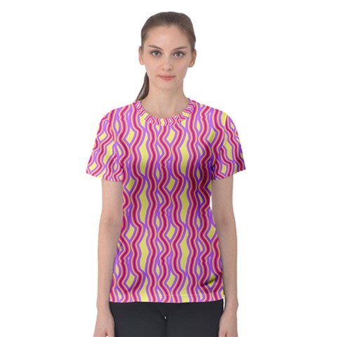 Pink Yelllow Line Light Purple Vertical Women s Sport Mesh Tee by Alisyart