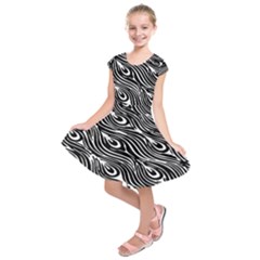 Digitally Created Peacock Feather Pattern In Black And White Kids  Short Sleeve Dress by Simbadda
