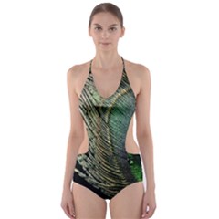 Feather Peacock Drops Green Cut-out One Piece Swimsuit by Simbadda