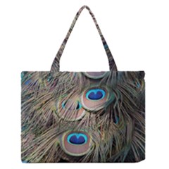 Colorful Peacock Feathers Background Medium Zipper Tote Bag by Simbadda