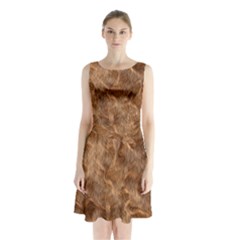 Brown Seamless Animal Fur Pattern Sleeveless Chiffon Waist Tie Dress by Simbadda