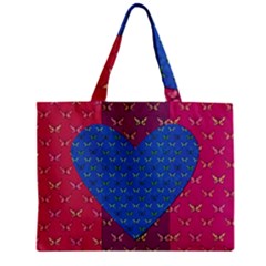 Butterfly Heart Pattern Zipper Mini Tote Bag by Simbadda