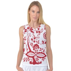 Red Vintage Floral Flowers Decorative Pattern Clipart Women s Basketball Tank Top by Simbadda