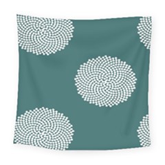Green Circle Floral Flower Blue White Square Tapestry (large) by Alisyart