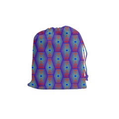Red Blue Bee Hive Pattern Drawstring Pouches (medium) 