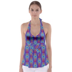 Red Blue Bee Hive Pattern Babydoll Tankini Top by Amaryn4rt