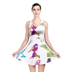 Birds Colorful Floral Funky Reversible Skater Dress by Amaryn4rt
