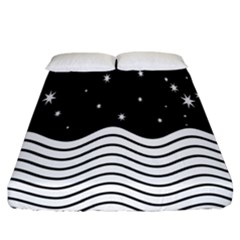 Black And White Waves And Stars Abstract Backdrop Clipart Fitted Sheet (california King Size) by Amaryn4rt