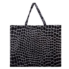 Black White Crocodile Background Zipper Large Tote Bag by Amaryn4rt