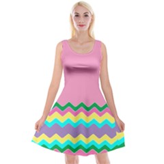 Easter Chevron Pattern Stripes Reversible Velvet Sleeveless Dress by Amaryn4rt