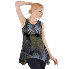 Fractal Wallpaper With Blue Flowers Side Drop Tank Tunic