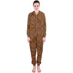 Brown Pattern Rectangle Wallpaper Hooded Jumpsuit (ladies)  by Amaryn4rt