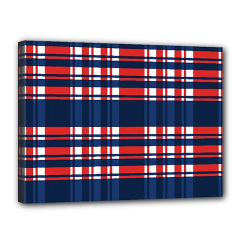 Plaid Red White Blue Canvas 16  X 12  by Alisyart