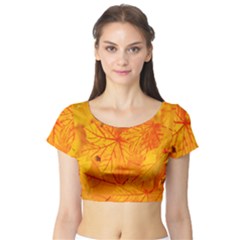 Bright Yellow Autumn Leaves Short Sleeve Crop Top (tight Fit) by Amaryn4rt