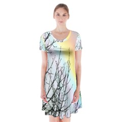 Rainbow Sky Spectrum Rainbow Colors Short Sleeve V-neck Flare Dress by Amaryn4rt