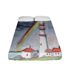 Watercolour Lighthouse Rainbow Fitted Sheet (full/ Double Size) by Amaryn4rt