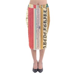 Digitally Created Collage Pattern Made Up Of Patterned Stripes Velvet Midi Pencil Skirt by Amaryn4rt