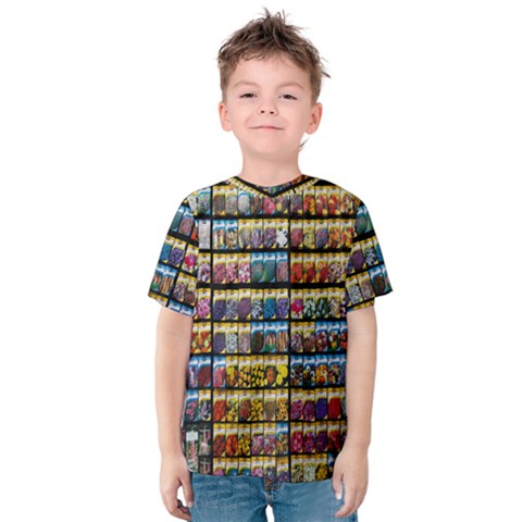 Flower Seeds For Sale At Garden Center Pattern Kids  Cotton Tee by Amaryn4rt