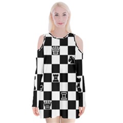 Chess Velvet Long Sleeve Shoulder Cutout Dress by Valentinaart
