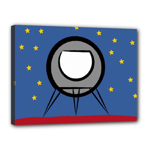 A Rocket Ship Sits On A Red Planet With Gold Stars In The Background Canvas 16  X 12  by Simbadda