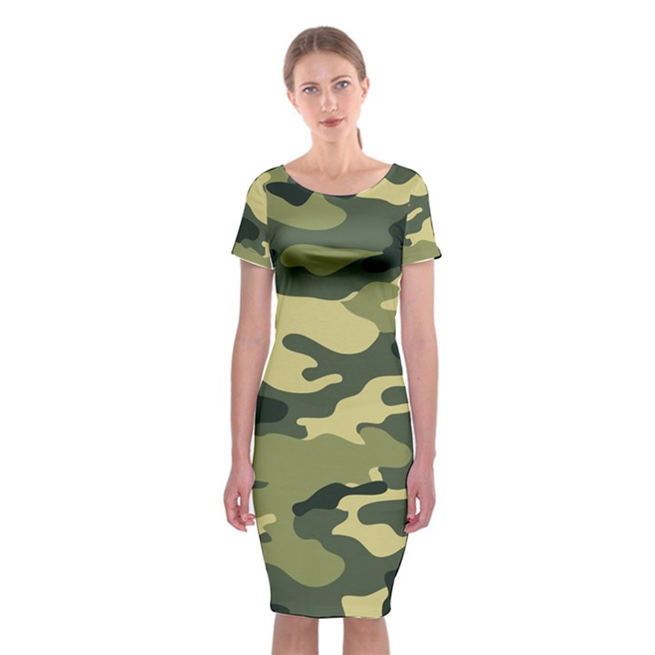 Camouflage Camo Pattern Classic Short Sleeve Midi Dress