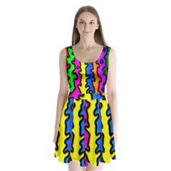 Digitally Created Abstract Squiggle Stripes Split Back Mini Dress  by Simbadda