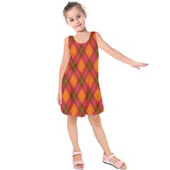 Argyle Pattern Background Wallpaper In Brown Orange And Red Kids  Sleeveless Dress by Simbadda