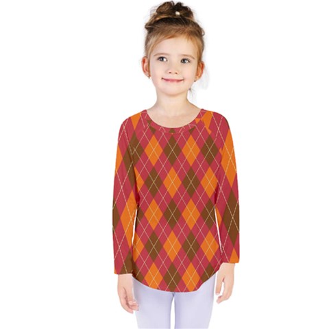 Argyle Pattern Background Wallpaper In Brown Orange And Red Kids  Long Sleeve Tee by Simbadda