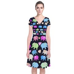 Cute Elephants  Short Sleeve Front Wrap Dress by Valentinaart