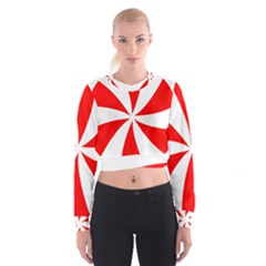 Candy Red White Peppermint Pinwheel Red White Women s Cropped Sweatshirt