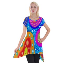 Hand Painted Digital Doodle Abstract Pattern Short Sleeve Side Drop Tunic by Simbadda