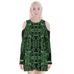 An Overly Large Geometric Representation Of A Circuit Board Velvet Long Sleeve Shoulder Cutout Dress