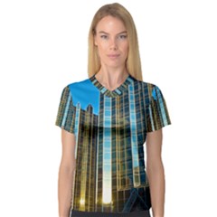 Two Abstract Architectural Patterns Women s V-neck Sport Mesh Tee