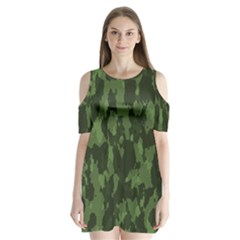 Camouflage Green Army Texture Shoulder Cutout Velvet  One Piece by Simbadda