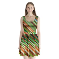 Colorful Stripe Extrude Background Split Back Mini Dress  by Simbadda