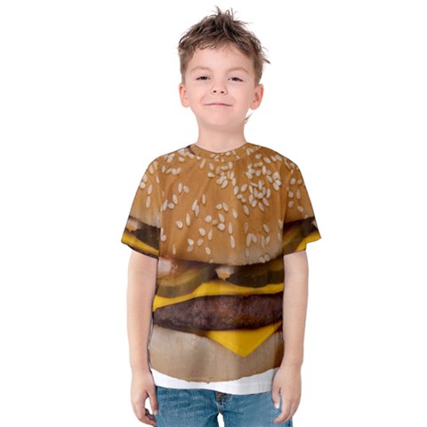 Cheeseburger On Sesame Seed Bun Kids  Cotton Tee by Simbadda