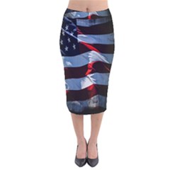 Grunge American Flag Background Velvet Midi Pencil Skirt