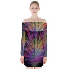 Fractal In Many Different Colours Long Sleeve Off Shoulder Dress by Simbadda