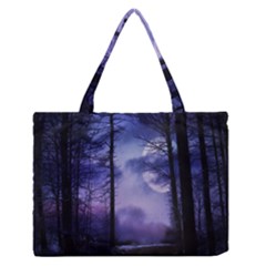 Moonlit A Forest At Night With A Full Moon Medium Zipper Tote Bag by Simbadda