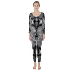 Mirror Of Black And White Fractal Texture Long Sleeve Catsuit